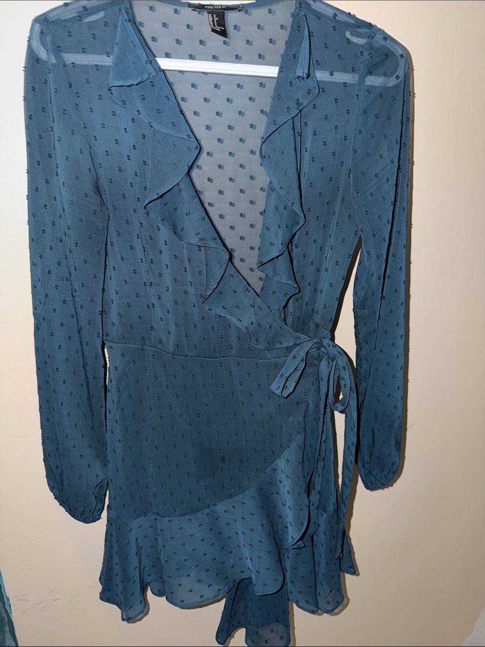 Forever 21 Teal Blue Ruffle Wrap Dress